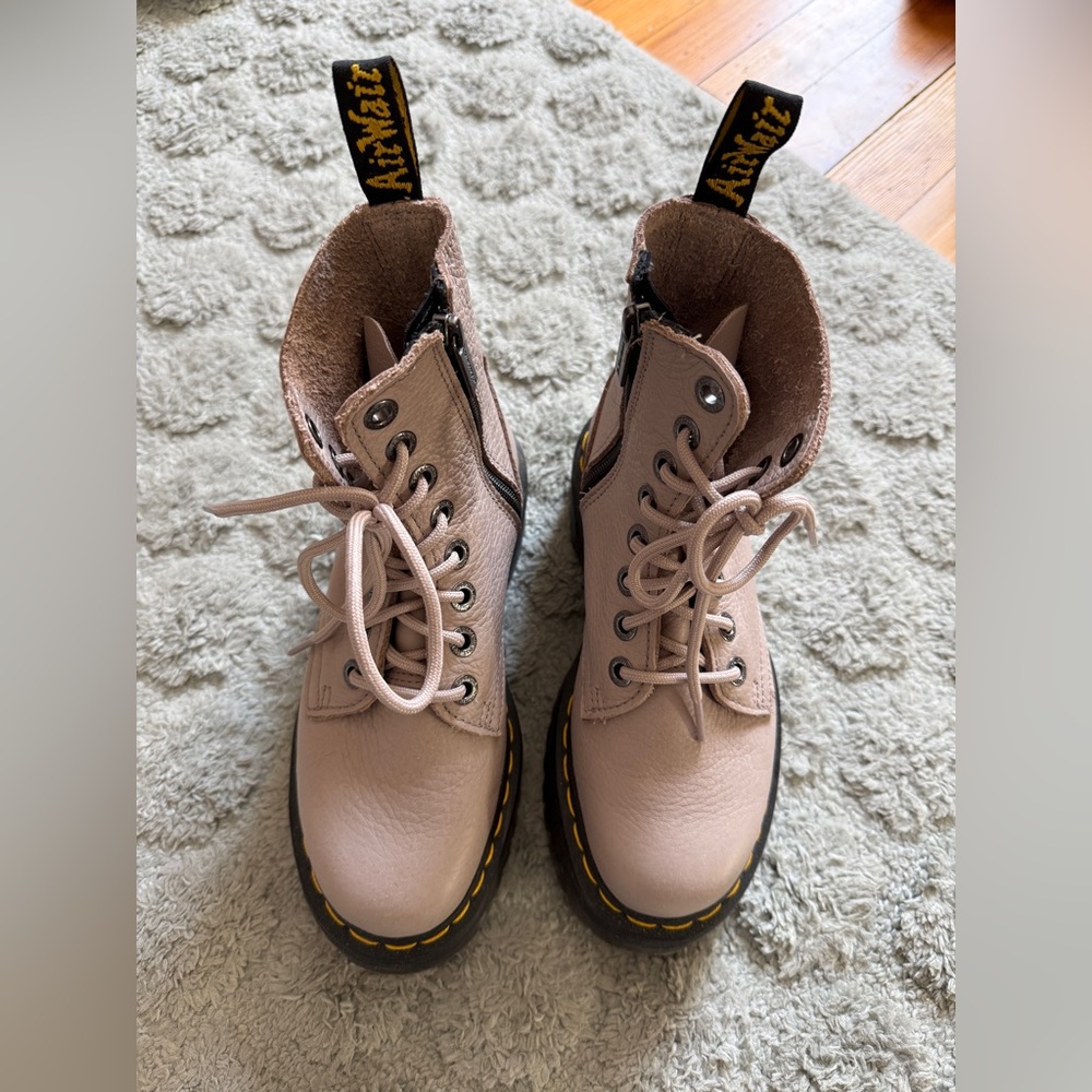 Dr. Martens Light Pink Leather Lace-Up Combat Boots